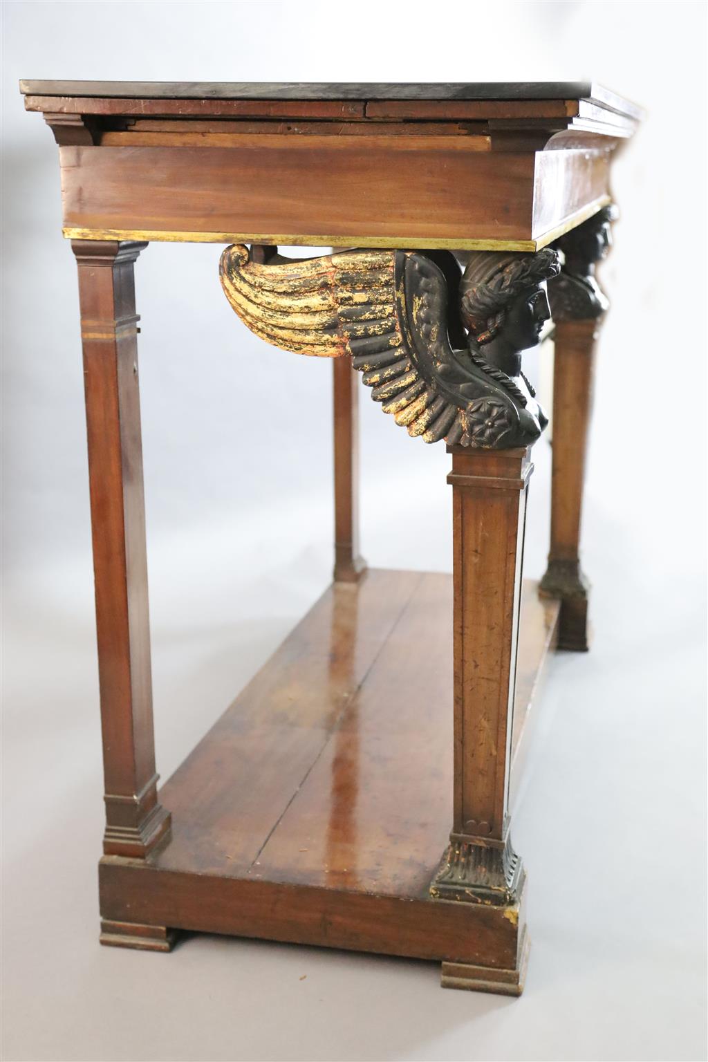 A 19th century French mahogany console table, W.4ft 10in. D.1ft 11.5in. H.3ft 5in.